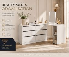 White Corner Dressing Table with Chest of  Drawers & Storage Makeup Vanity Desk