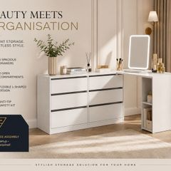 White Corner Dressing Table with Chest of  Drawers & Storage Makeup Vanity Desk