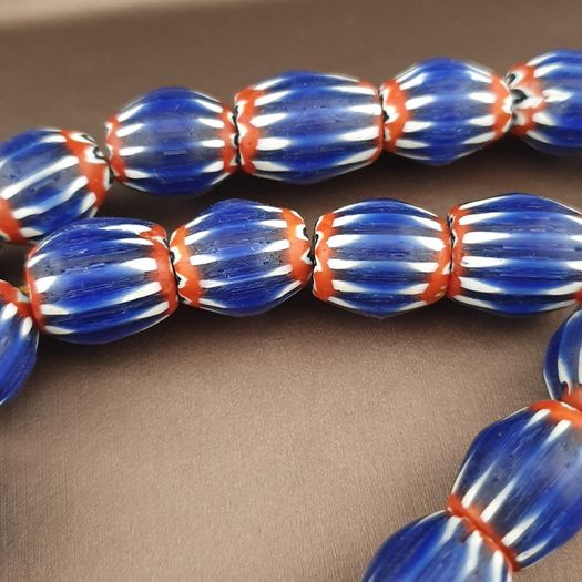 Antique Venetian Style Blue Chevron Glass Beads Necklace Strands