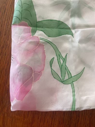 Silk scarf , green & pink hand painted