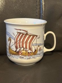 Vintage Erling Krage A/S Bergen Norway Viking Ship Porcelain Cup