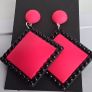 Neon Fuchsia Pink & Black Retro Vibe Earrings Image 3