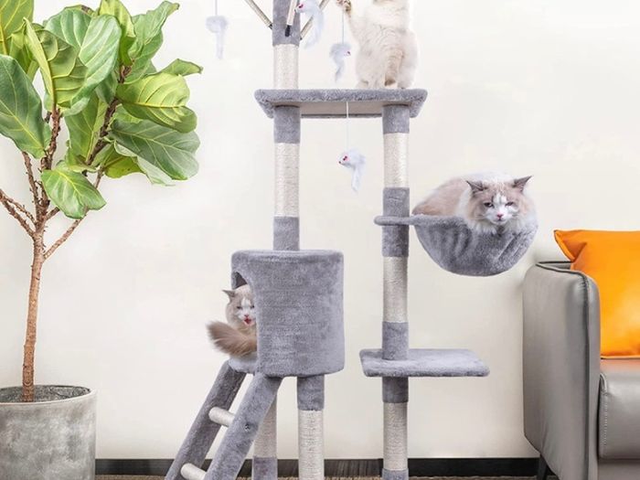 145cm Cat Scratch Posts Stable Cat Climbing Tower Multi-Level Cat Activity Trees for Indoor Cats, Pet Activity Furniture Play House for Kitty Kitten (FREE POSTAGE)