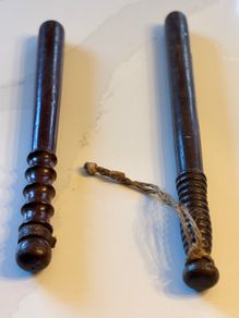 Pair of Antique Victorian / Edwardian Turned Hardwood Police Truncheons