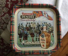 Vintage Scottish tray with scenes from Dundee. Old Scots Whiskey from Dundee.