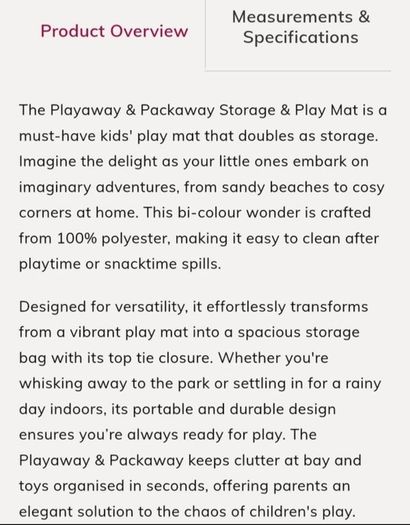 Brand New Play Away & Pack Away - Go Anywhere Storage & Play Mat - RRP - 14.99
