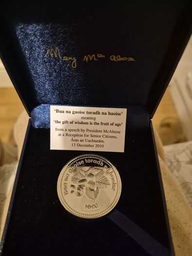 Rare Irish Presidential Centenarian Silver Medallions 2010 & 2011 with Official Letter