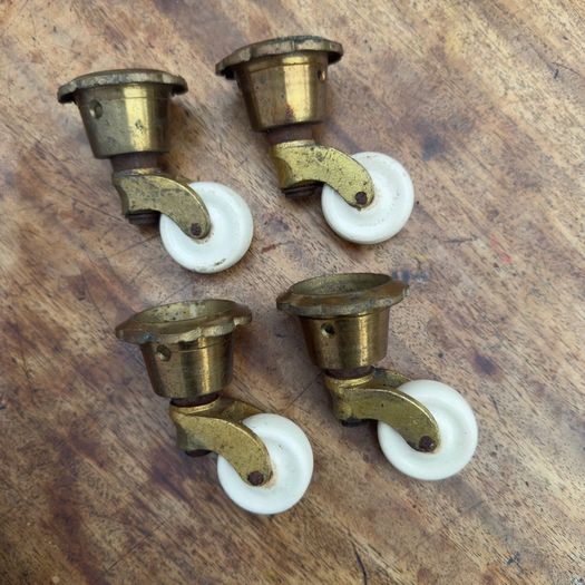 Brass Cap furniture castors with porcelain wheels (4)