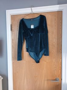 Primark Velvet Teal Bodysuit. S. S-12 -14.       B.N.W.T.