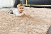 Fluffy Shaggy Rugs Living Room, Large Anti Slip Carpet, Machine Washable Soft Thick Pile Bedside Rug for Kids Bedroom, Nursery - Beige, 120 x 160 cm
