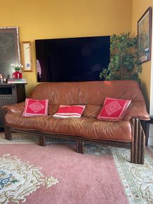 Percival Lafer style Mid Century 3 seater leather sofa