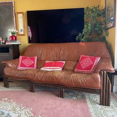 Percival Lafer style Mid Century 3 seater leather sofa