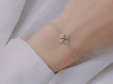 Emerald Stone Delicate Crystal Gold Bracelet