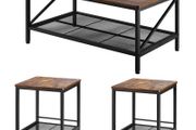 3 Pieces Living Room Table Sets Coffee Table with 2 Square End Side Tables