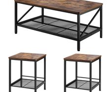 3 Pieces Living Room Table Sets Coffee Table with 2 Square End Side Tables