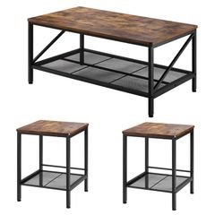 3 Pieces Living Room Table Sets Coffee Table with 2 Square End Side Tables