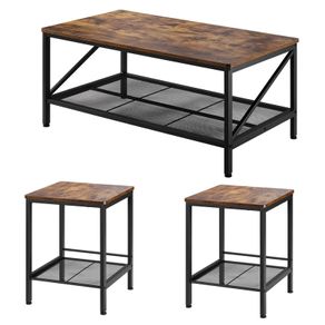 3 Pieces Living Room Table Sets Coffee Table with 2 Square End Side Tables