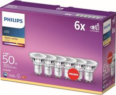 Lighting Philips LED Classic GU10 Bulbs, Pack of 6 (50 W), Reflector LED Spotlights with Warm White Light, Energy-Saving Lamps with Long Service Life