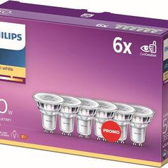 Lighting Philips LED Classic GU10 Bulbs, Pack of 6 (50 W), Reflector LED Spotlights with Warm White Light, Energy-Saving Lamps with Long Service Life