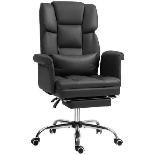 Ergonomic Office Chair, Height-Adjustable 48-56 cm, Reclining Backrest, Footrest, Black