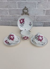 Beautiful Set of Three Teacup and Saucer Duos by Arklow Pottery in the Very Popular and Collectable "Autumn Rose" Pattern