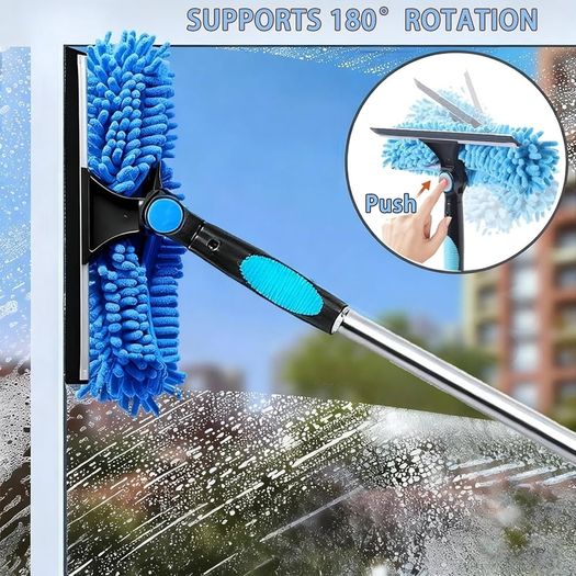 Window Cleaning Equipment with Extension Pole 70in 180 Rotatable Squeegee & Microfiber Scrubber,176cm Professional Window Cleaning Kit for High Windows, Shower Glass, Car and Mirror