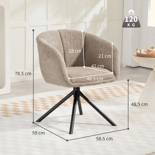 Swivel Armchair with Upholstered Seat Comfortable Design 120kg Capacity Light Brown