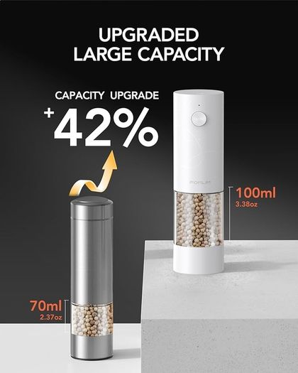 Rechargeable Electric Salt and Pepper Grinder Set, Salt and Pepper Mill with Ceramic Grind, Dust Cover with One-Button Control, Adjustable Coarseness, LED Light, for Home & Kitchen, Black&White