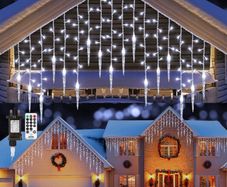 Icicle Outdoor Christmas Lights - Moxled 29.52ft 360 LED Fairy Lights Mains Powered with Remote, Timer Memory Function, 8 Modes Connectable Icicle Lights for Indoor Outdoor Xmas Decorations (FREE POSTAGE)