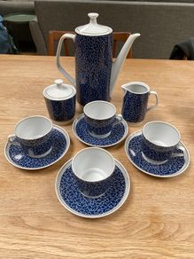 Vintage Mid-Century Stadtlengsfeld CP Porcelain Tea Set Blue Pebble