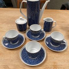 Vintage Mid-Century Stadtlengsfeld CP Porcelain Tea Set Blue Pebble