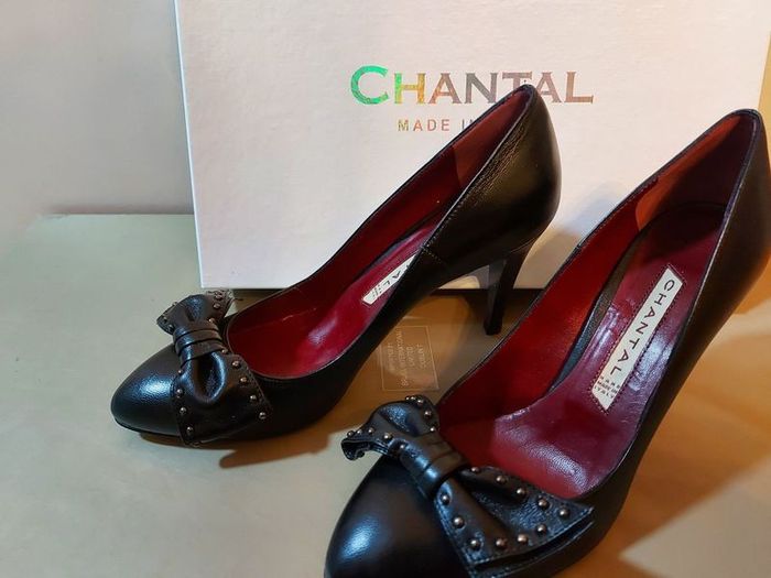 Chantal women's Italian leather high heel leaf bow stud shoes Fondo 832 size 4.5 UK & 6.5 UK