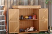 Wooden Garden Shed, Outdoor Storage Shed with Double Doors and Hinged Roof, Compact Size, 74 x 43 x 88cm, Burlywood