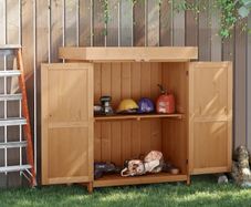 Wooden Garden Shed, Outdoor Storage Shed with Double Doors and Hinged Roof, Compact Size, 74 x 43 x 88cm, Burlywood