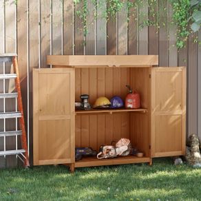 Wooden Garden Shed, Outdoor Storage Shed with Double Doors and Hinged Roof, Compact Size, 74 x 43 x 88cm, Burlywood