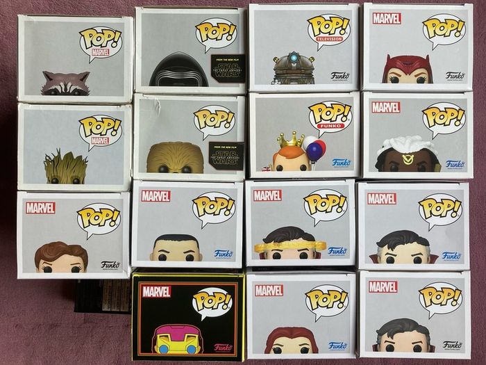 Funko Pops Pop Marvel, Guardians of the Galaxy, Star Wars, Doctor Who, Freddy Funko Collection Collector Blacklight Exclusive Doctor Strange Scarlet Witch Rocket Kyle Ren Chewbacca Voodoo
