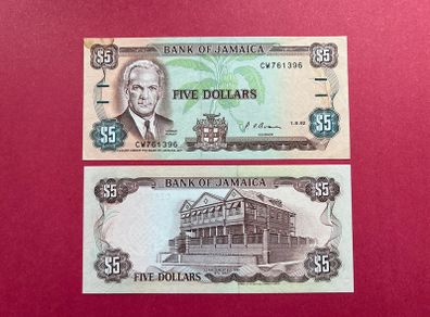 Jamaica  5 Dollars  1992  Pick  70e  ( Uncirculated )