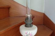 Antique French floral porcelain oil lamp works
