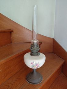 Antique French floral porcelain oil lamp works