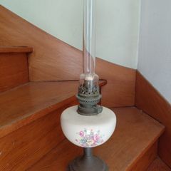 Antique French floral porcelain oil lamp works