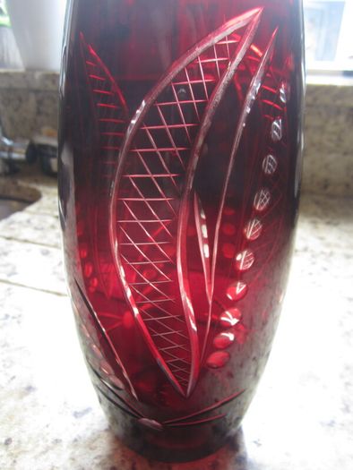 Ruby red cut glass 10 inch vase