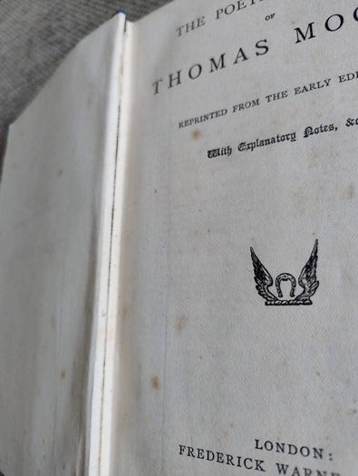 The Poetic Works of Thomas Moore 1895 hardback with a split on the inside cover see photos FREE STANDARD POSTAGE INCLUDED