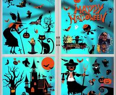 Halloween Window Stickers 9 Sheets Reusable, Double-Sided Halloween Window Clings, 72 Pieces
