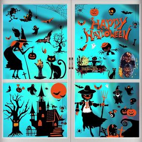 Halloween Window Stickers 9 Sheets Reusable, Double-Sided Halloween Window Clings, 72 Pieces