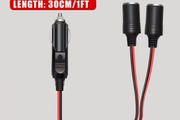 1-To-2 Car Plug Distributors Adapters Power Chargers Ports Male, Car Plug to 2 Female Outlet Extension Cords 16AWG, Car Plug Sockets Two-Way Distributors Y-Shaped Adapters with LED Light 15A Fuse,
