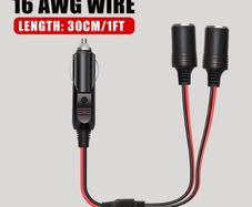 1-To-2 Car Plug Distributors Adapters Power Chargers Ports Male, Car Plug to 2 Female Outlet Extension Cords 16AWG, Car Plug Sockets Two-Way Distributors Y-Shaped Adapters with LED Light 15A Fuse,