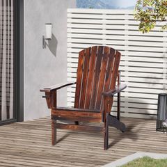 Outdoor Classic Wooden Adirondack Deck Chair with Cup Holder - Carbonized Color