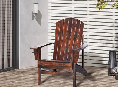 Outdoor Classic Wooden Adirondack Deck Chair with Cup Holder - Carbonized Color