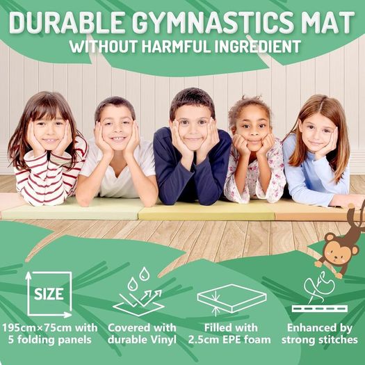 5-Panel Folding Gymnastics Tumbling Mat with Carrying Handles 195 x 75 x 2.8,