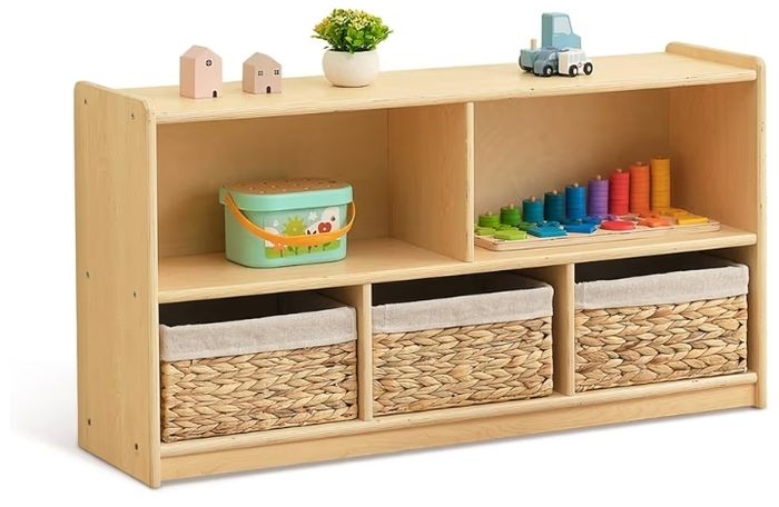 Kids Shelf 5 Section Wooden Storage Cabinet, Toy Shelf Organizers  2 Shelf Toy Organizers and Storage for Classroom Playroom Daycare and Preschool